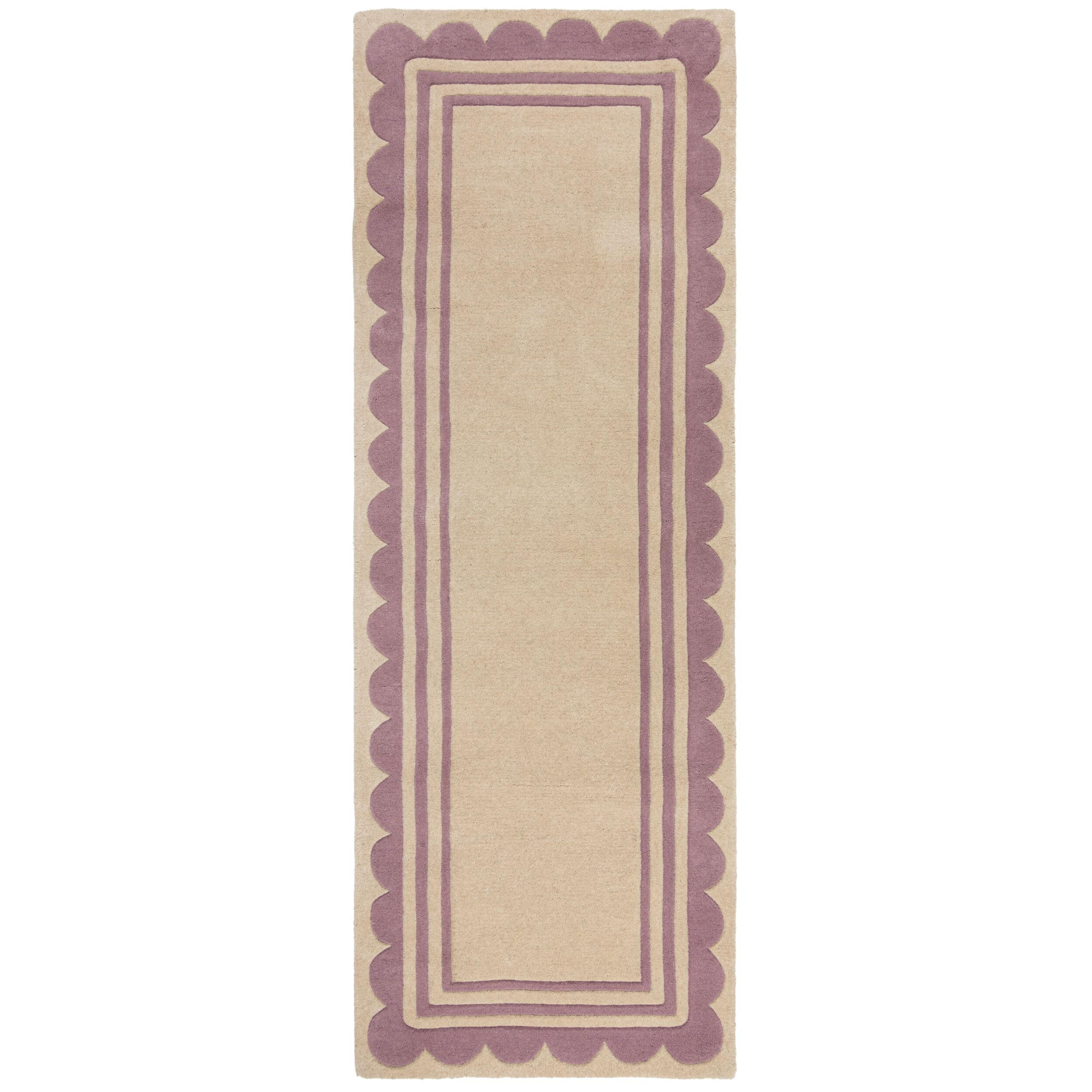 WOLLTEPPICH Grafisches Muster, Rahmen, Wohnzimmer schmutzabweisend Lila-Beige Läufer 80x230 - Lila, Textil (230/80cm) - KADIMA DESIGN