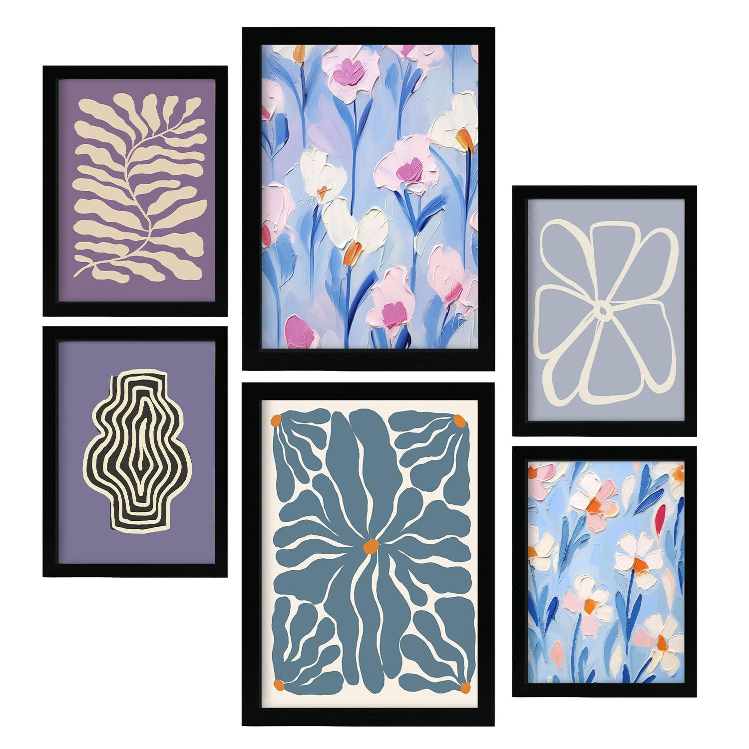 POSTER Set Mit 6 Blaue & Lila Zusammenfassungen A3 & A4 Schwarzer Rahmen - Schwarz, Papier (29/3cm) - Nacnic