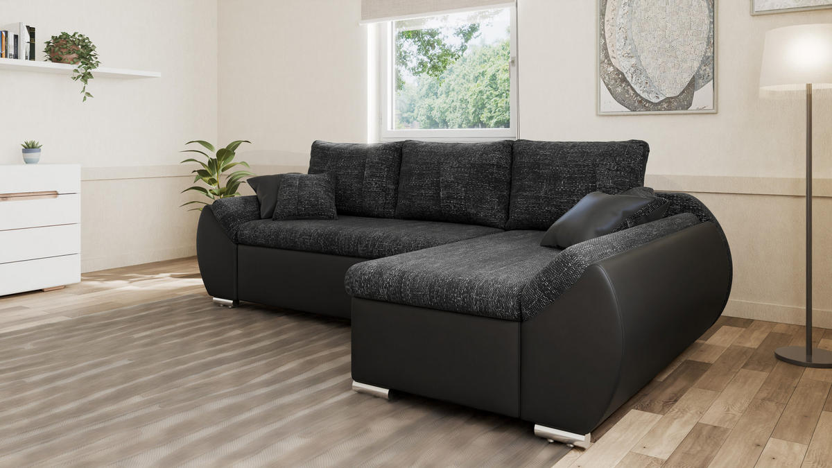 ECKSOFA - ALEX – Schwarz (Lawa 06 + Soft 11) - Rechts - Schwarz, Holzwerkstoff/Metall (275/155cm) - Möblo