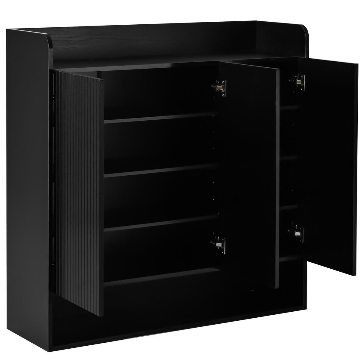 SCHUHSCHRANK 110/35,5/110 cm in Schwarz mit Spiegel und verstellbaren Einlegeböden - Schwarz, Holzwerkstoff (110/110/35.5cm) - Flora Grace