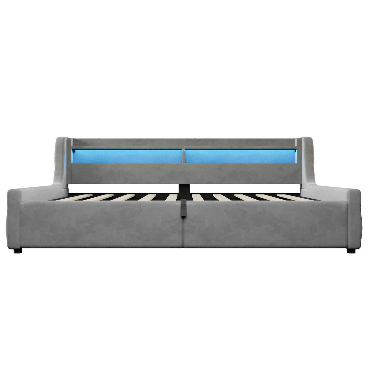 POLSTERBETT 90/200 cm in Grau Samt mit Stauraum, LED - Grau, Holzwerkstoff/Textil (90/200cm) - WISHDOR
