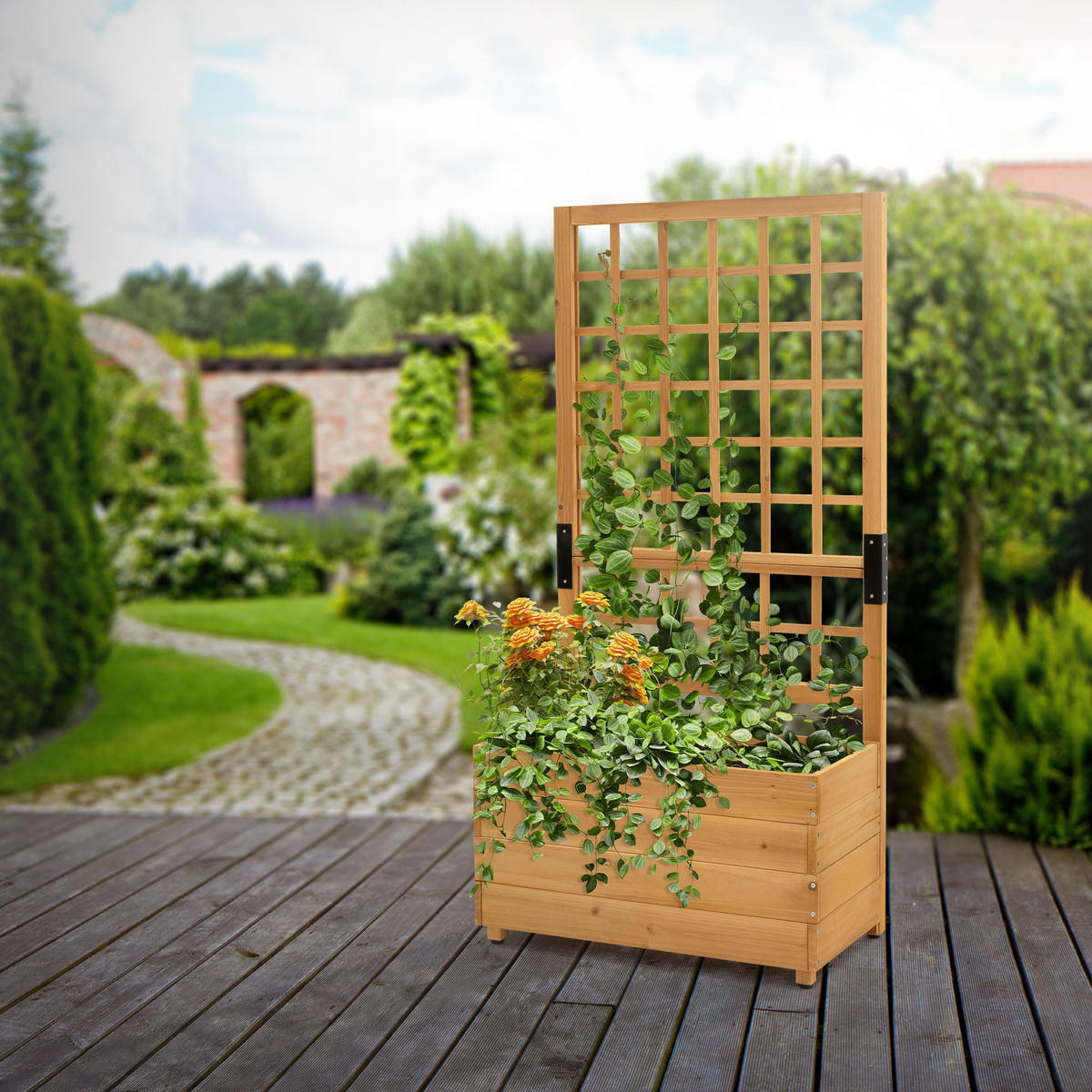 PFLANZKASTEN mit Rankgitter Fichtenholz 67,5×139×36,5 cm Braun - Braun, Holz (67.5/139/36.5cm) - ML-DESIGN