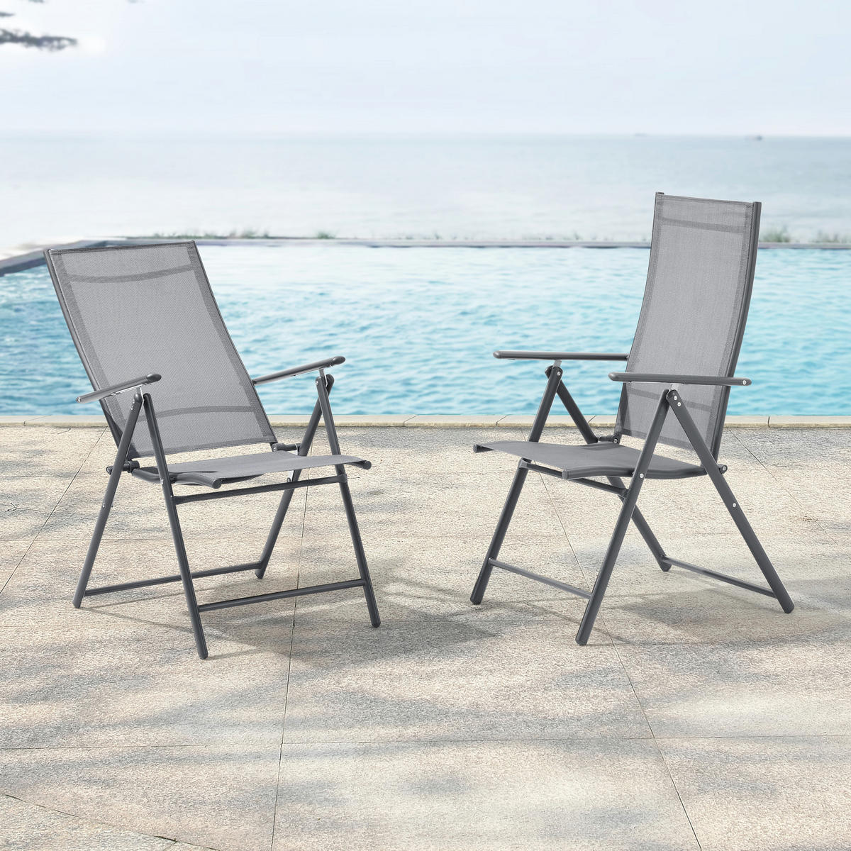GARTENSTUHL-SET 2 TLG. Kalamata - Hellgrau, Metall (57/105/68cm) - [en.casa]