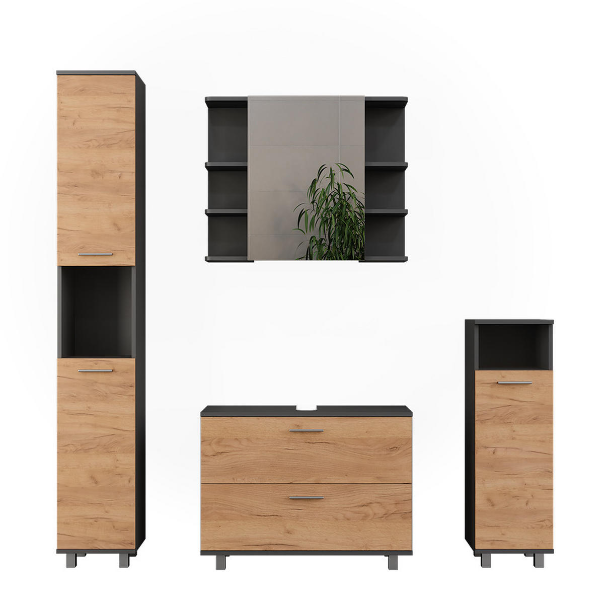 KOUPELNOVÝ NÁBYTEK Ilias Zlatý dub power/antracit - medově dubová, kompozitní dřevo (80.2/60.8/33cm) - Vicco