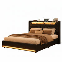 DOPPELBETT 140x200 cm Bettgestell mit Stauraum LED-Beleuchtung - Schwarz, Holz (140/200cm) - PARAFTA HOME