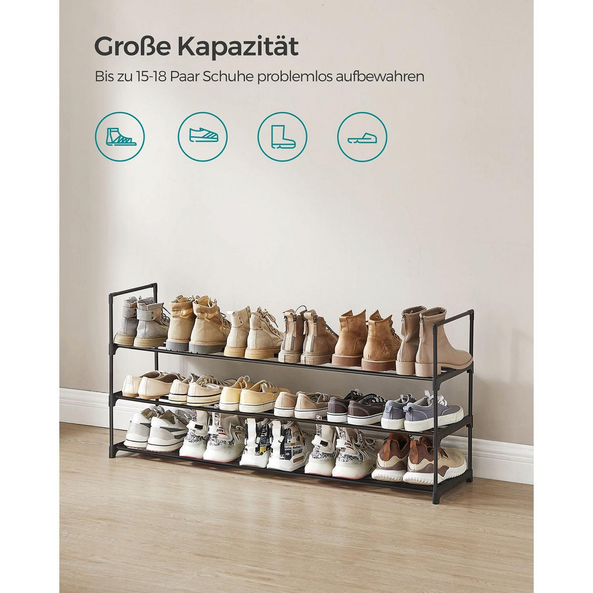 SCHUHREGAL WINDHOEK - Schwarz, Kunststoff (116/55/30cm) - Hansiro