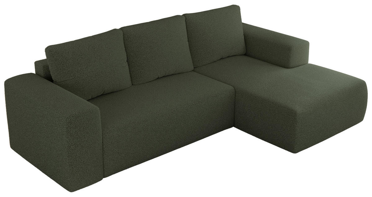 ECKSOFA TRENTINO L Grün Boucle - Rechts - Schwarz/Grün, Textil (164/266cm) - MKS