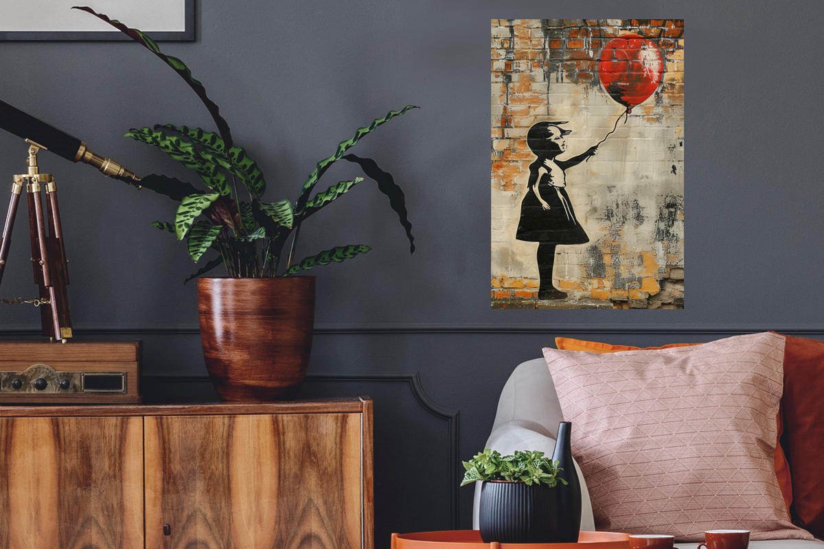 WANDTATTOO Graffiti - Banksy - Mädchen - Straßenkunst 40x60 cm - Sandfarben, Kunststoff (40/60/0.1cm) - MuchoWow