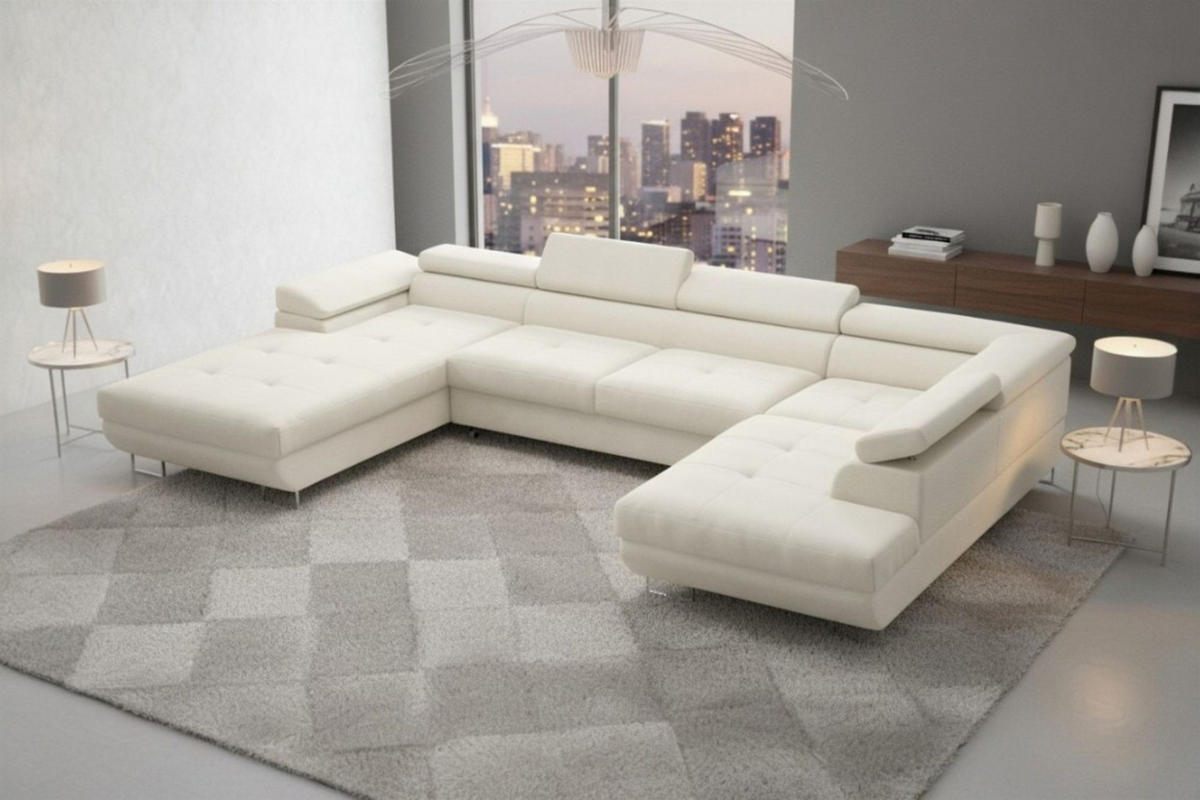WOHNLANDSCHAFT Gianluca - Creme, Holzwerkstoff/Textil (205/90/345cm) - Fun Möbel