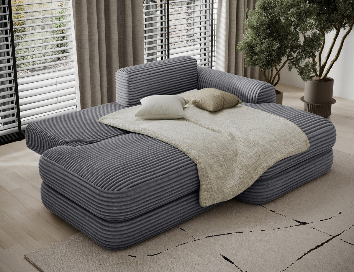 ECKSOFA RIPELI L-Form mit Schlaffunktion & Bettkasten – Modernes 3-Sitzer Sofa, Wellenfederung, 217 × 175 cm - Schwarz/Grau, Kunststoff (175/217cm) - Wohnideebilder