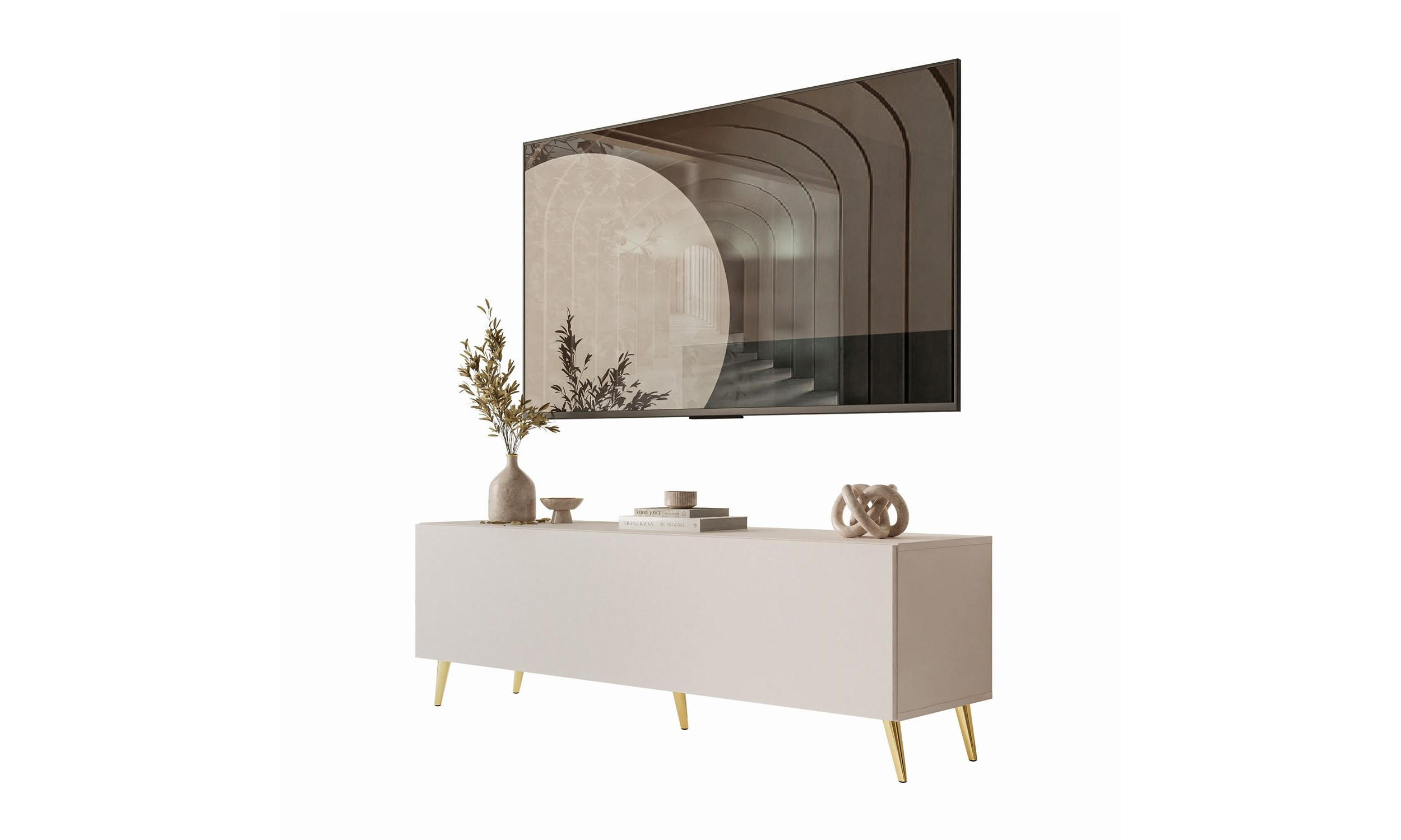 TV-SCHRANK COLGANTE 150/40/49 cm schräge goldfarbene Füße mit LED-Beleuchtung Kaschmir - Kaschmir/Goldfarben, Holzwerkstoff (150/49/40cm) - Lookway