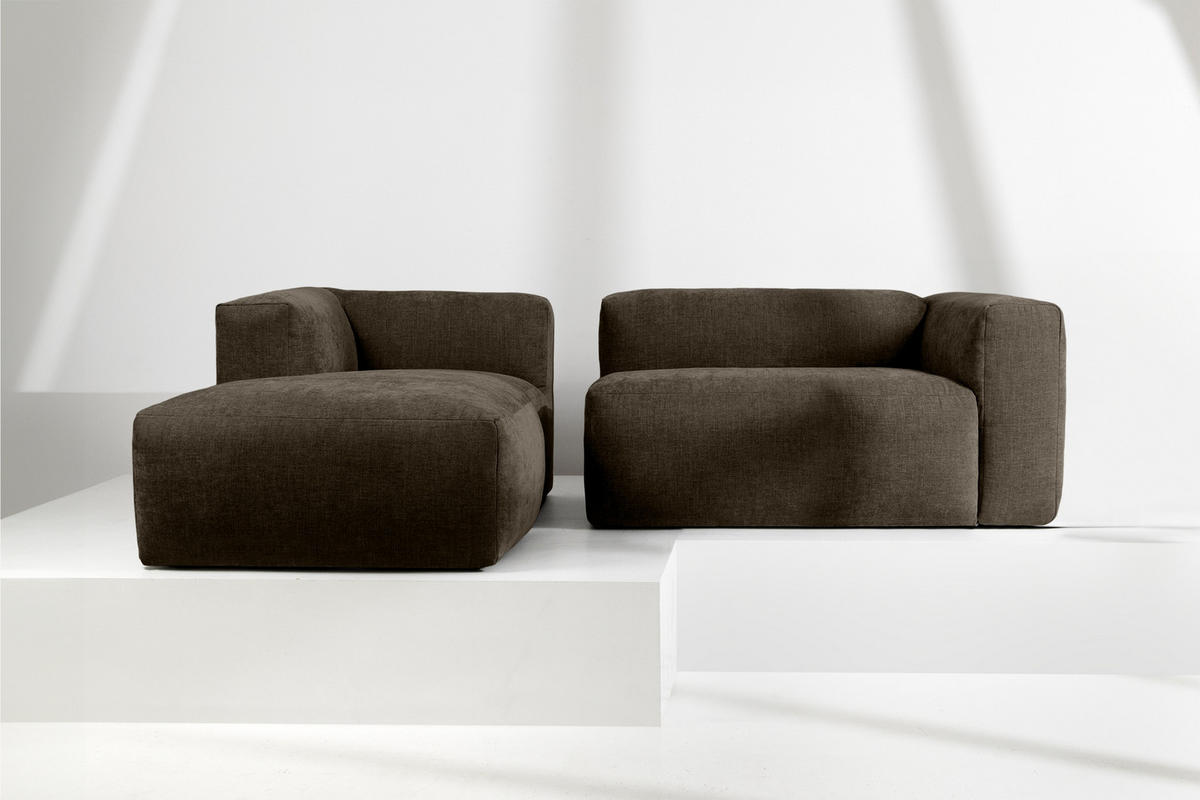 ECKMODULSOFA-LINKS BUFFO 3/4 Sitzer mit extrem weicher Sitzfläche, Gewebestoff, braun - Braun, Textil (237/180cm) - KONSIMO®