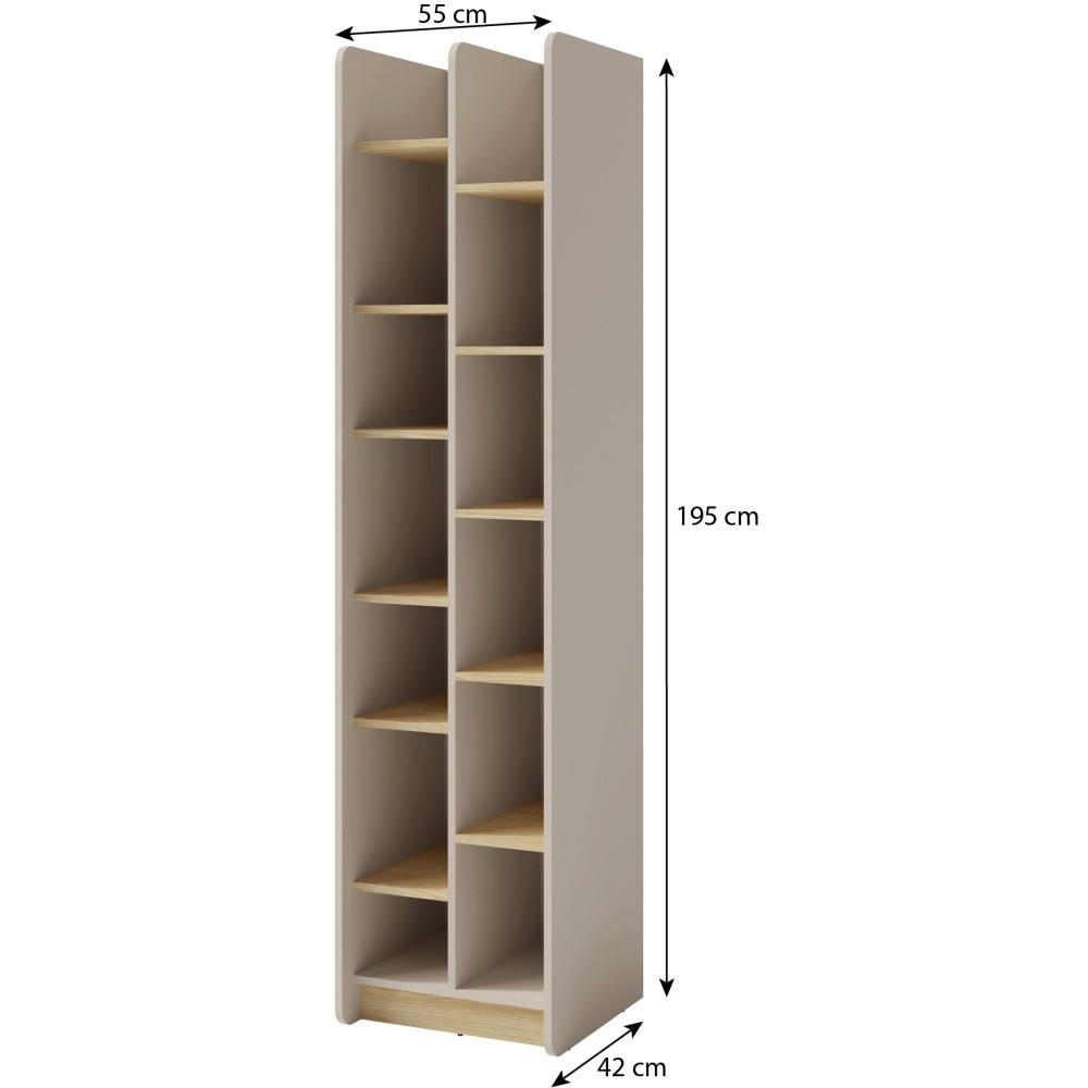 BÜCHERREGAL Alex mit 11 Regalböden, Beige Sand - Beige, Holzwerkstoff (55/195/42cm) - Beautysofa