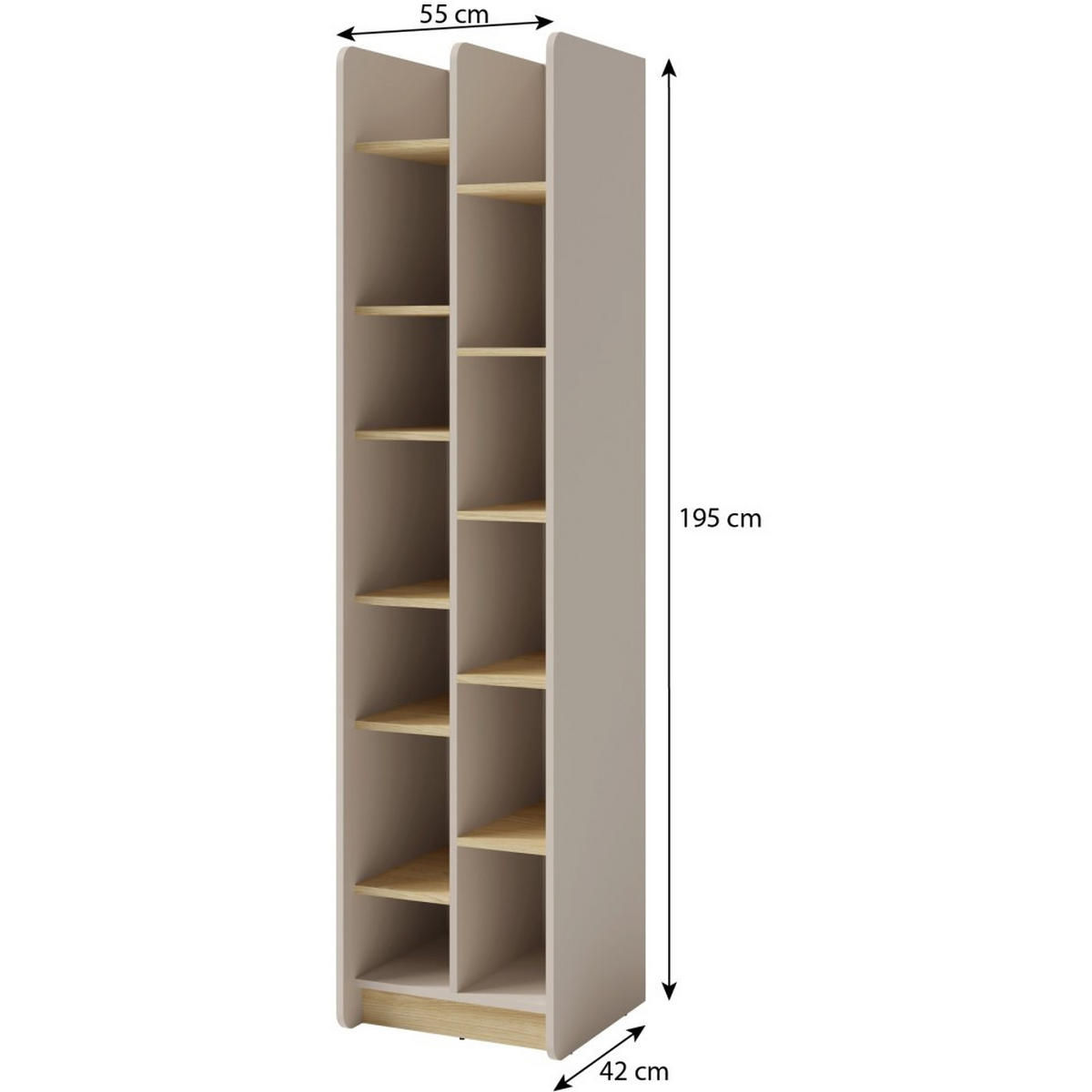 BÜCHERREGAL Alex mit 11 Regalböden, Beige Sand - Beige, Holzwerkstoff (55/195/42cm) - Beautysofa