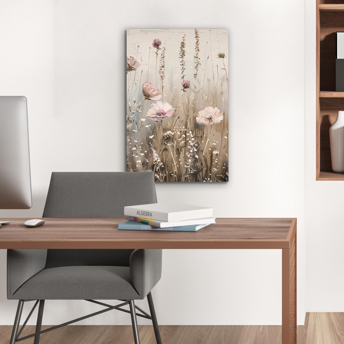 METALLBILD Blumen - Rosa - Modern - Beige 40x60 cm - Beige, Metall (40/60cm) - MuchoWow