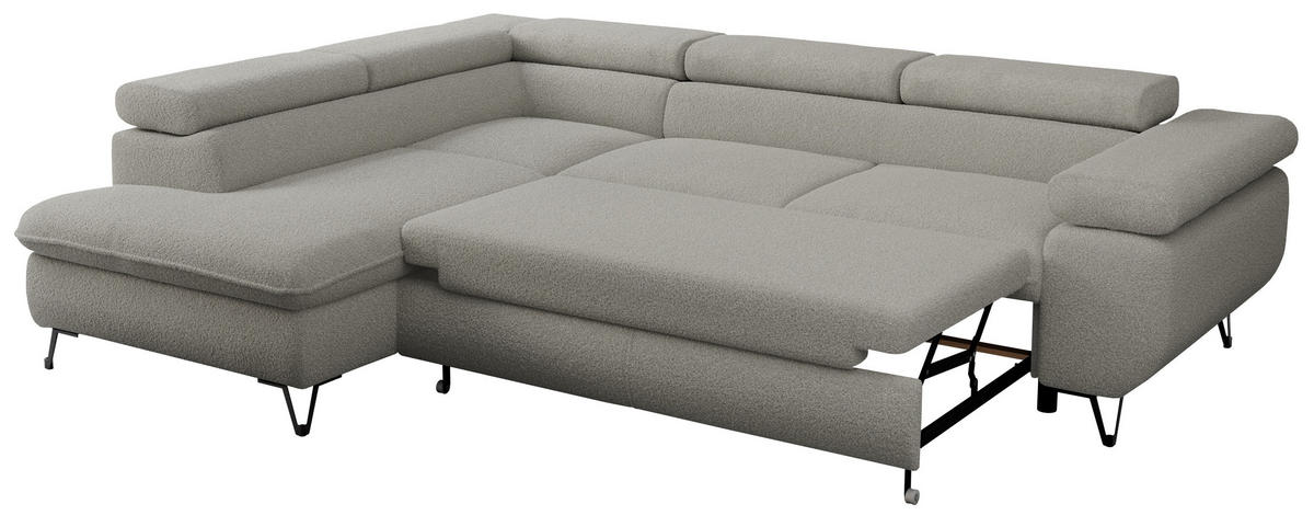 ECKSOFA PEDRO L Hellgrau Boucle - Links Seite - Hellgrau/Schwarz, Textil/Metall (208/273cm) - MKS