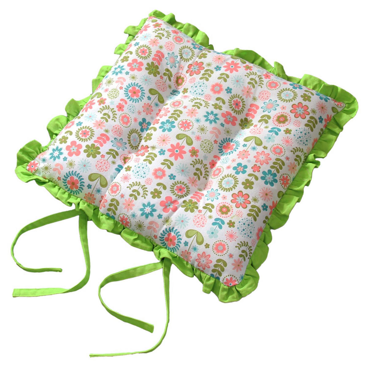 STUHLKISSEN ‚Retro Blumen‘ mit Rüschen 40/40/5 cm - Grün, Textil (40/40/5cm) - Homescapes