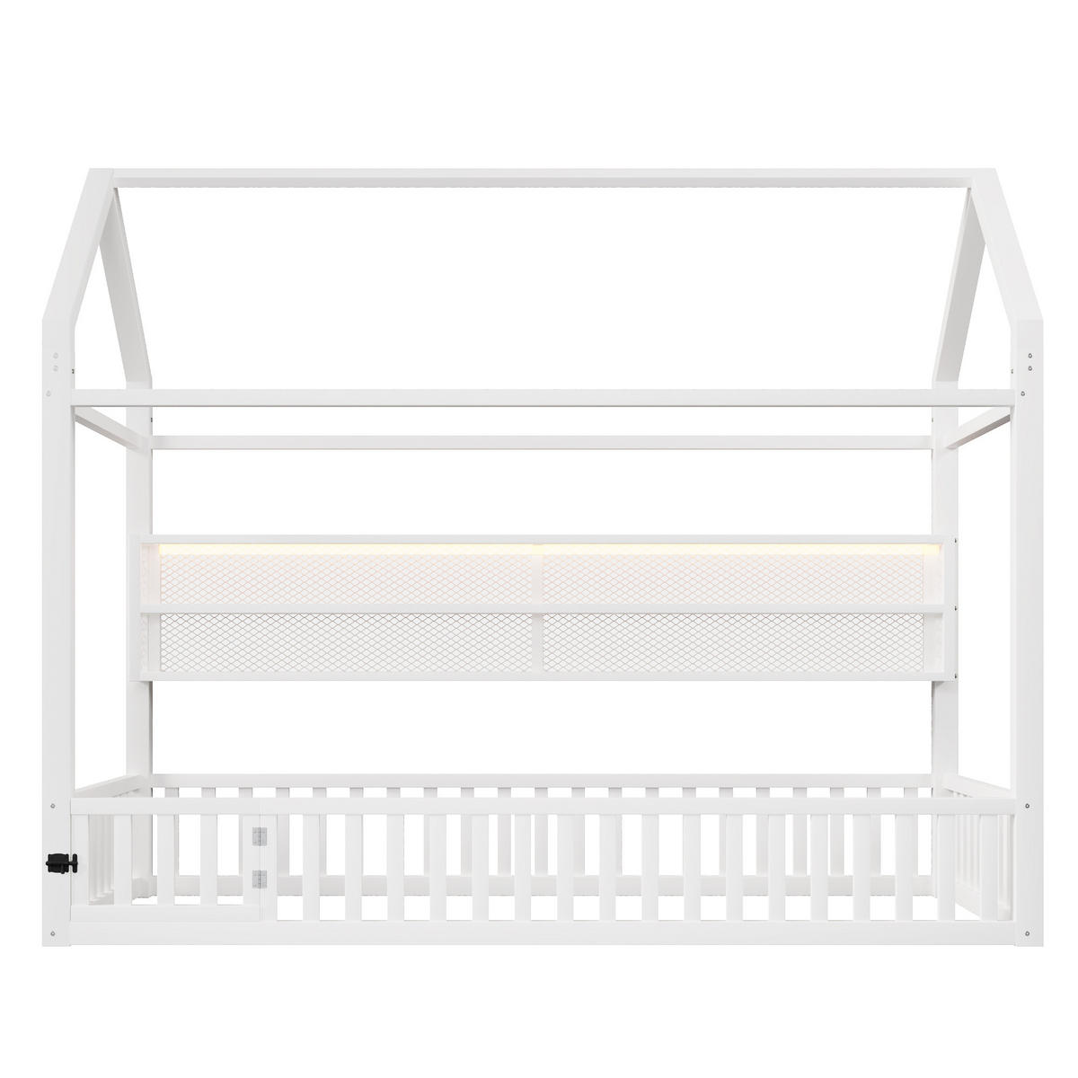 HAUSBETT 90/200 cm in Weiß mit Zaun und LED - Weiß, Metall (90/200cm) - WISHDOR