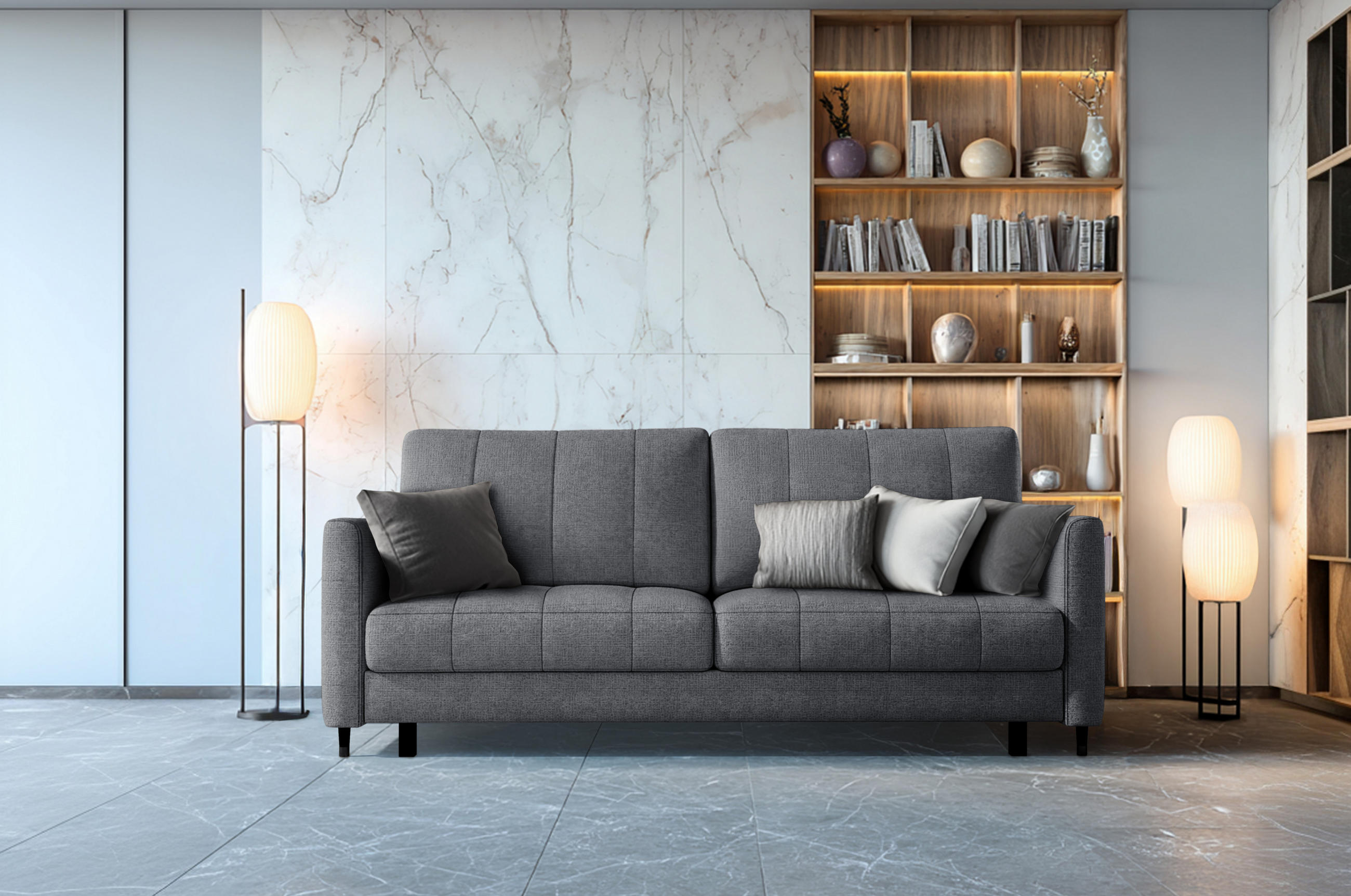 SCHLAFSOFA Gebet – Graphit, mit Schlaffunktion und Bettkasten - Graphitfarben, Textil (225/100/110cm)