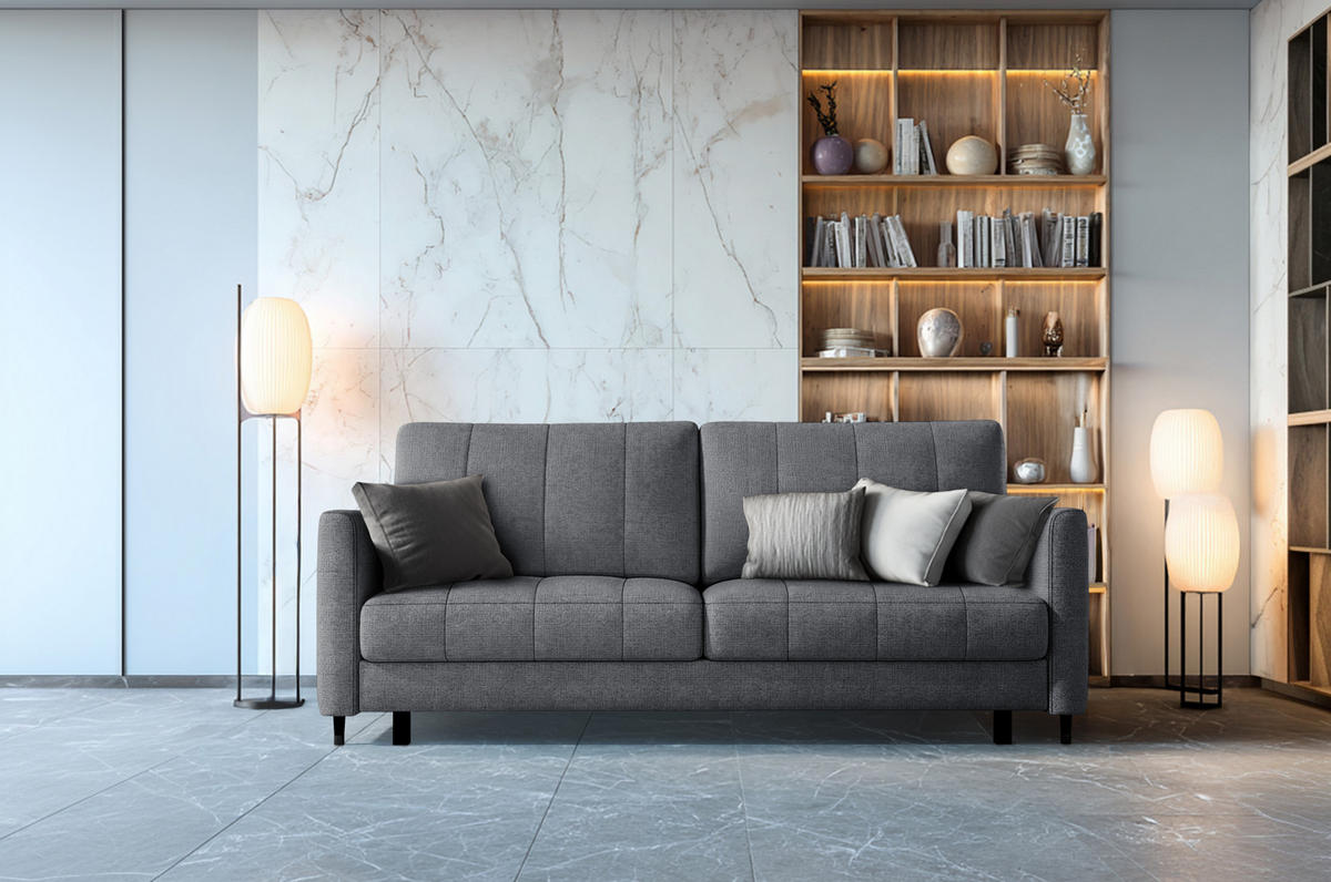 SCHLAFSOFA Gebet – Graphit, mit Schlaffunktion und Bettkasten - Graphitfarben, Textil (225/100/110cm)