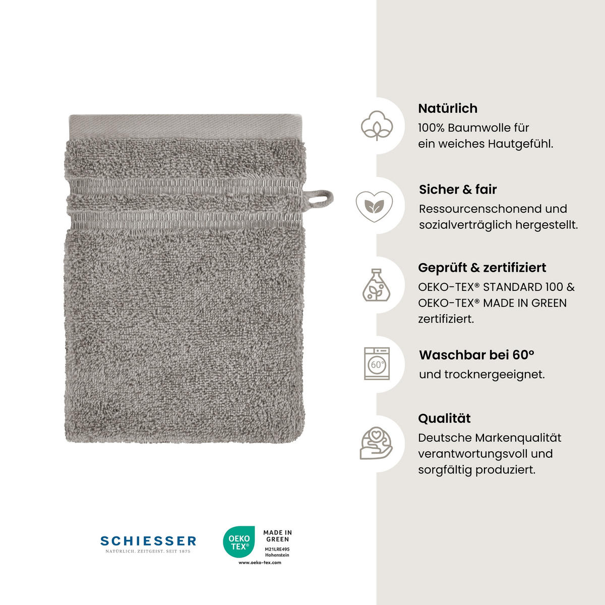 WASCHHANDSCHUHSET Milano - 5-teilig - 16 x 22 cm - Hellgrau - Hellgrau, Textil (16/22cm) - SCHIESSER