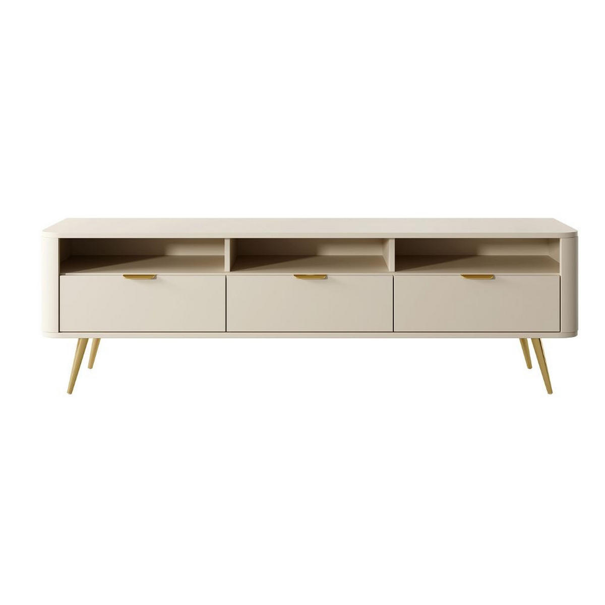 TV-SCHRANK Oval Beige mit 3 Schubladen 160 cm - Beige/Goldfarben, Holzwerkstoff/Metall (162/49/38cm) - Selsey