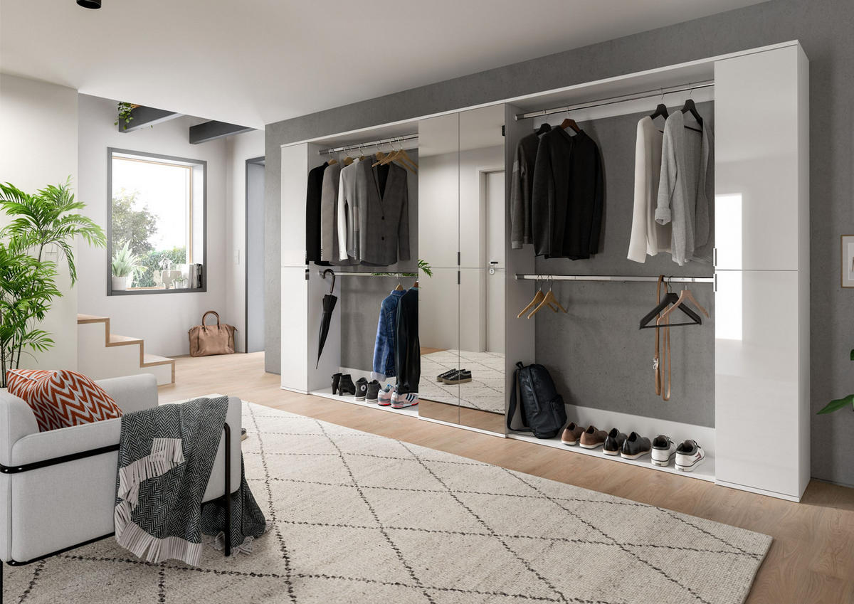 GARDEROBE Systemmöbel Projekt X 5tlg. Kombination , ca.341x191x37 cm - Weiß, Holzwerkstoff (341/191/37cm)