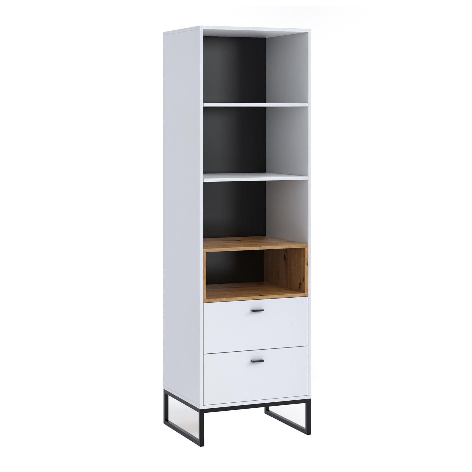 BÜCHERREGAL Randy 60/202/40 mit Schubladen - Schwarz/Weiß, Holzwerkstoff/Kunststoff (60/202/40cm) - Ravio