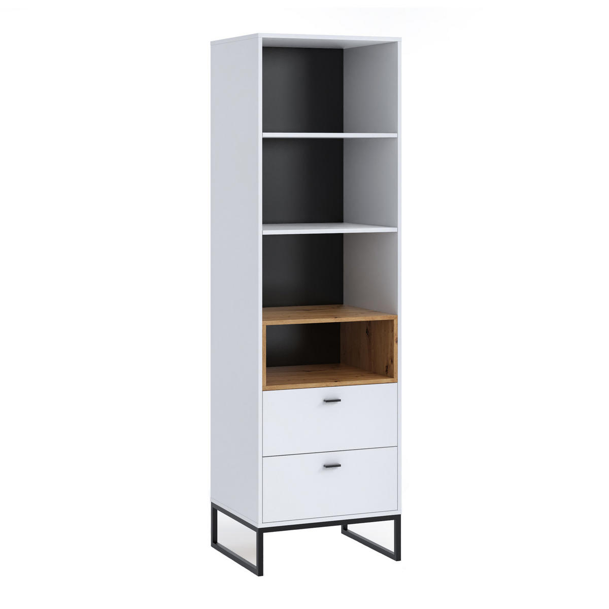 BÜCHERREGAL Randy 60/202/40 mit Schubladen - Schwarz/Weiß, Holzwerkstoff/Kunststoff (60/202/40cm) - Ravio