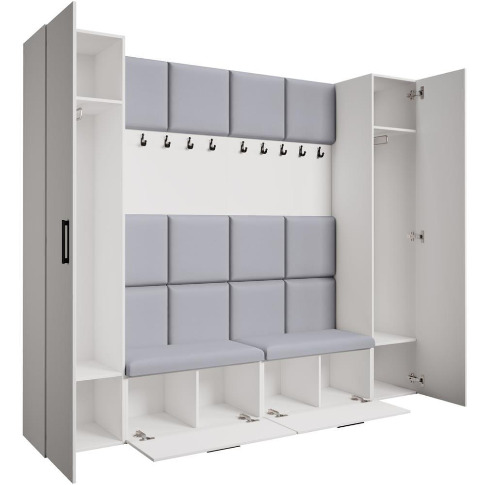GARDEROBE Margaret XL 242/203/43 mit gepolsterten Paneelen und Schuhschrank - Schwarz/Weiß, Holzwerkstoff/Kunststoff (242/203/43cm) - Beautysofa