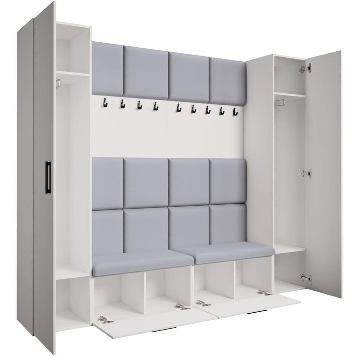 GARDEROBE Margaret XL 242/203/43 mit gepolsterten Paneelen und Schuhschrank - Schwarz/Weiß, Holzwerkstoff/Kunststoff (242/203/43cm) - Beautysofa