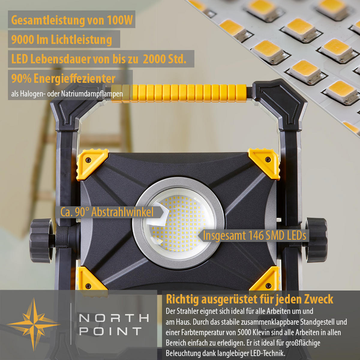 LED-ARBEITSSTRAHLER - stufenlos dimmbar mit USB-Ausgang und rückseitiger Steckdose für Hausarbeiten, 2er-Set - Schwarz, Metall (13/77/215cm) - Northpoint