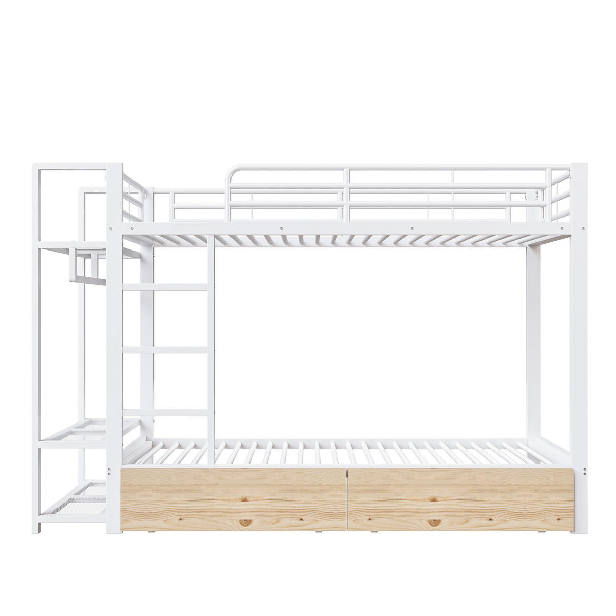 ETAGENBETT 90/200 cm mit LED-Lichtleiste, 2 Schubladen, Regalen und Kleiderstange, Weiß - Weiß, Metall (90/200cm) - Redom