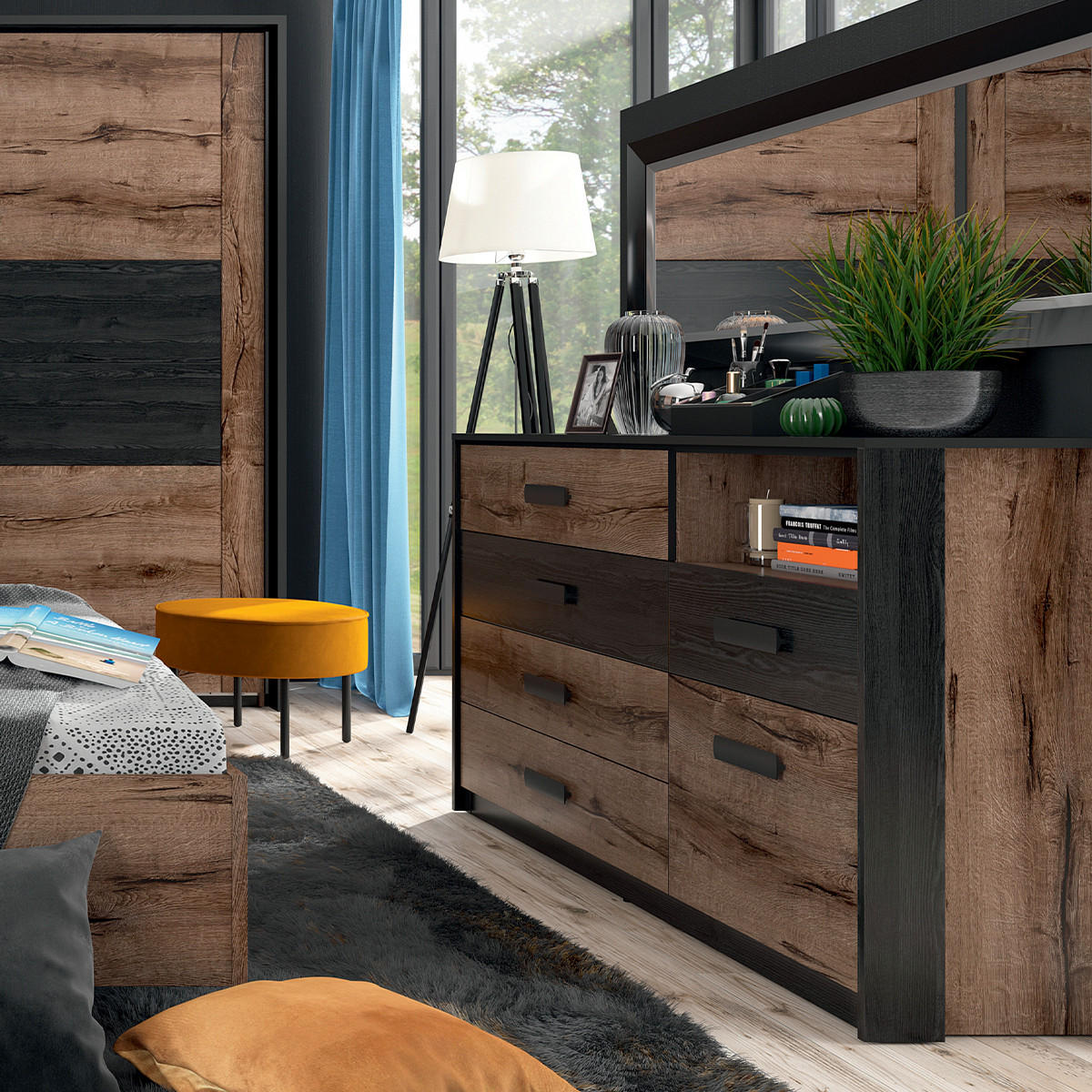 KOMODA Romane Dřevo a černá - černá, kompozitní dřevo (150/90/41cm) - Petits-meubles