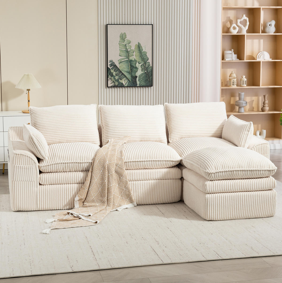 SOFA modular mit Hocker 263 x 167 cm Cord Beige - Beige, Kunststoff (167/263cm) - Meubliv