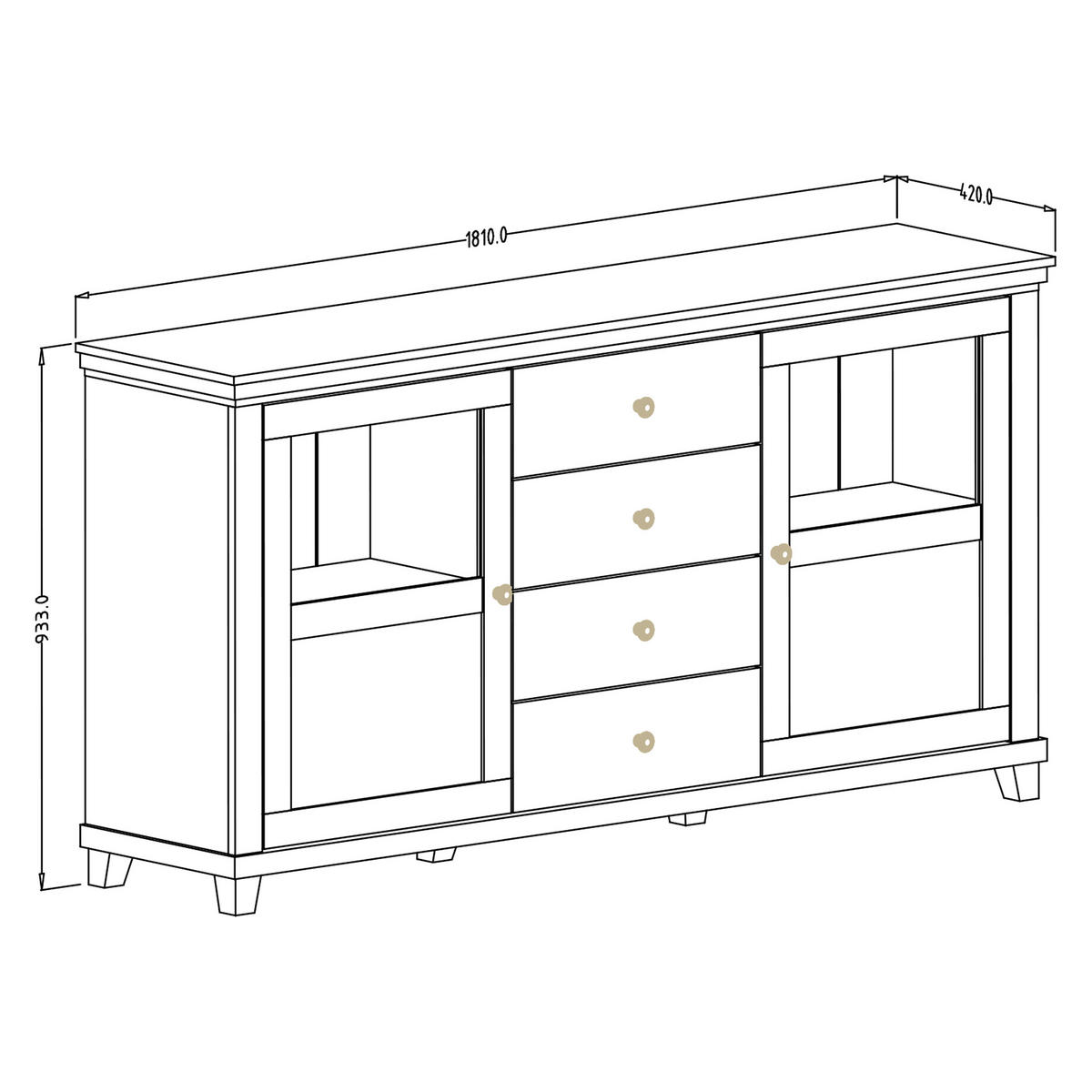 SIDEBOARD EVANDRO 181/93/42 cm mit 4 Schubladen und 2 Türen Grün - Grün, Holzwerkstoff (181/93/42cm) - MASSENO