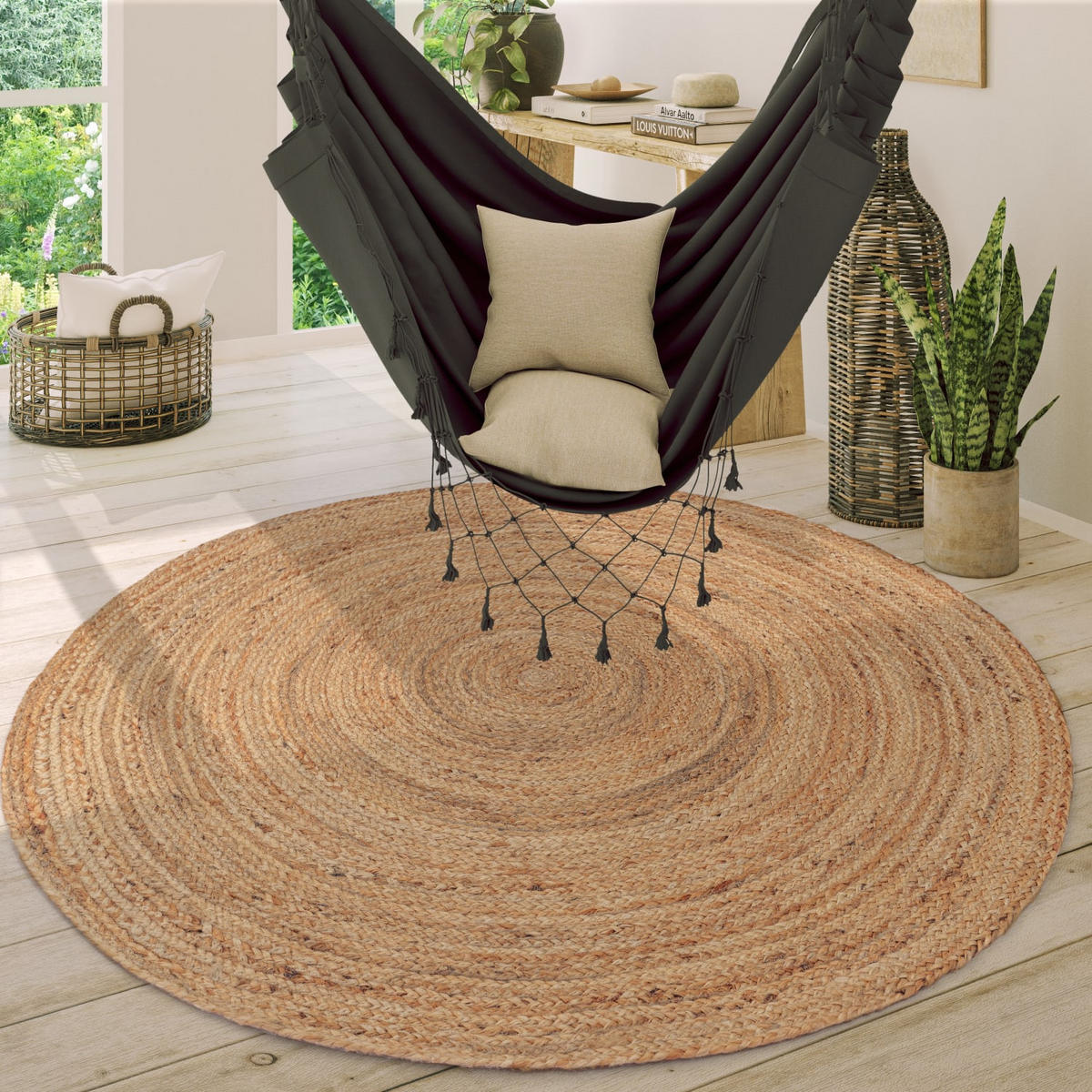 BAUMWOLLTEPPICH Boho wendbar schmutzabweisend Natur Rund 200D - Beige, Textil (200/200cm) - KADIMA DESIGN
