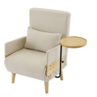 KLAPPSESSEL aus Leinen 88x74,5x66 cm Beige mit Schlaffunktion, 6-fach verstellbarer Rückenlehne und drehbarem Holztablett - Beige, Textil (74.5/88/66cm) - Modfu