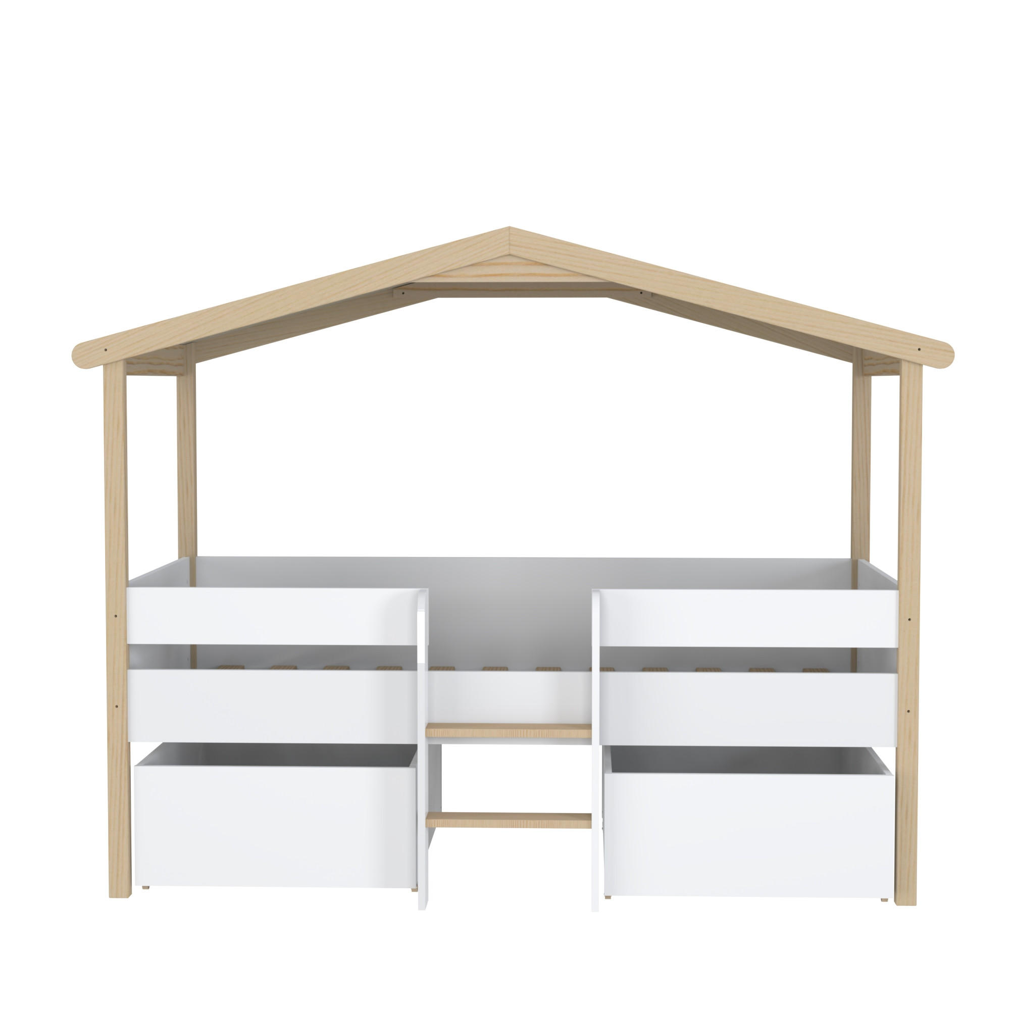 HAUSBETT PILOTI MIT LATTENROST / Kinderbett 90x190 - Weiß und Naturholz - Weiß, Holz (90/190cm) - Weber Industries