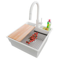 GRANITSPÜLE New York, 2-er set Weiß 48/53 cm 1 Becken + Küchenarmatur 40/20 cm + Ablauf-Set + Küchenzubehörset ab 50er Unterschrank - Chromfarben/Beige, Kunststoff (48/20/53cm) - Primagran