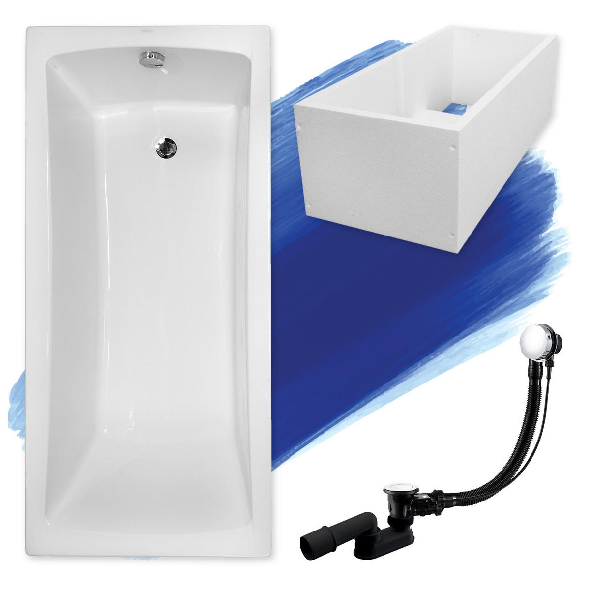 BADEWANNE Rechteck OPTIMA 140/70 mit Träger Ablauf Füße - Weiß, Kunststoff (70/53.5/140cm) - bad land