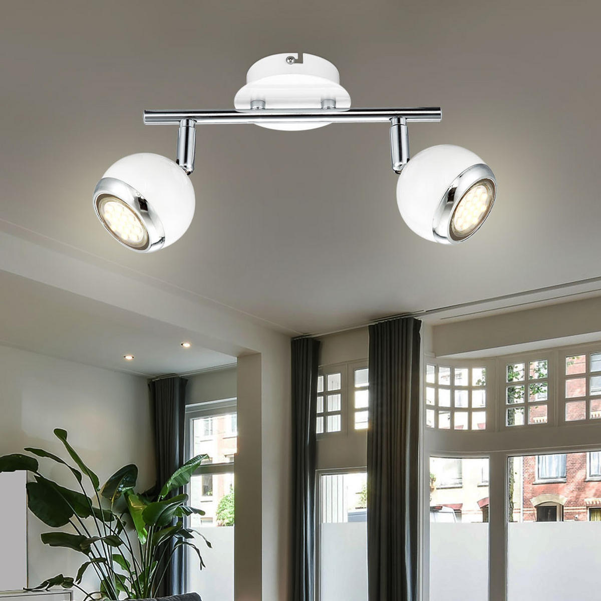 LED DECKENLEUCHTE OMAN Weiß Chromring - Weiß, Metall (25/10/15cm) - Globo Lighting