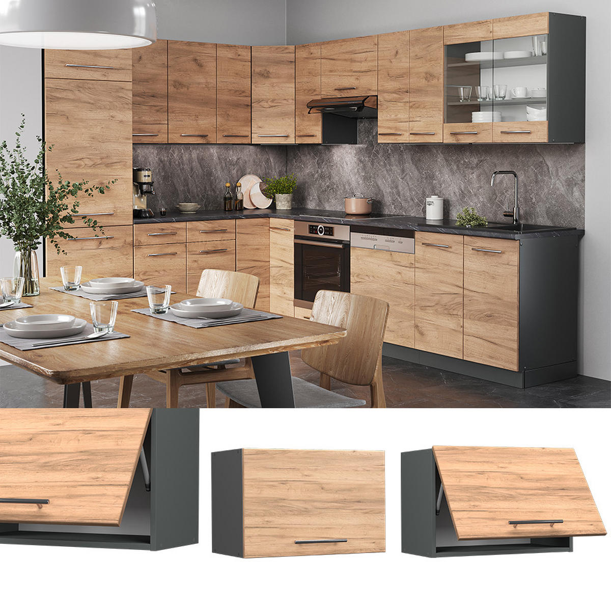 HÄNGESCHRANK Fame-Line Goldkraft Eiche 60 cm Flach - Honigeiche/Anthrazit, Holzwerkstoff (60/40/34.1cm) - Vicco