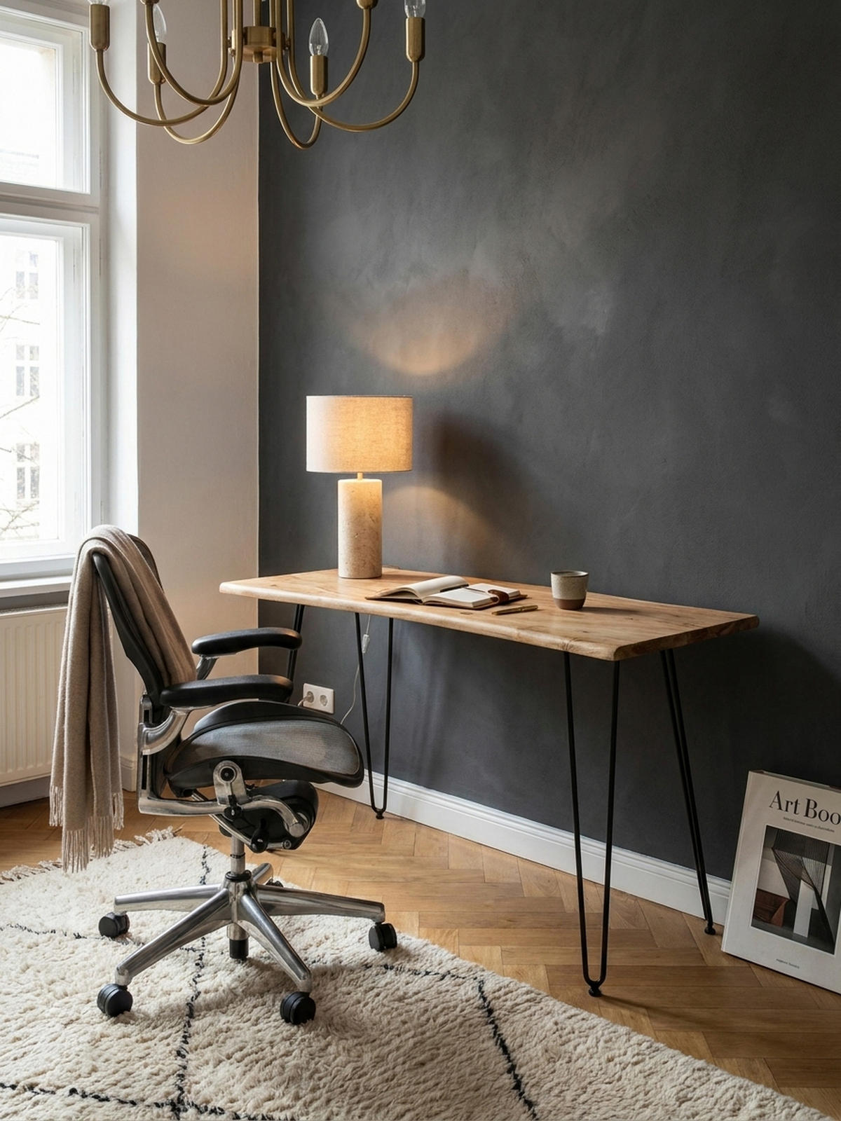 SCHREIBTISCH – Massivholz/Metall, 150x36x75 cm, Baumkante, Haarnadelbeine - Schwarz/Akaziefarben, Holz/Metall (36/150/75cm) - KADIMA DESIGN