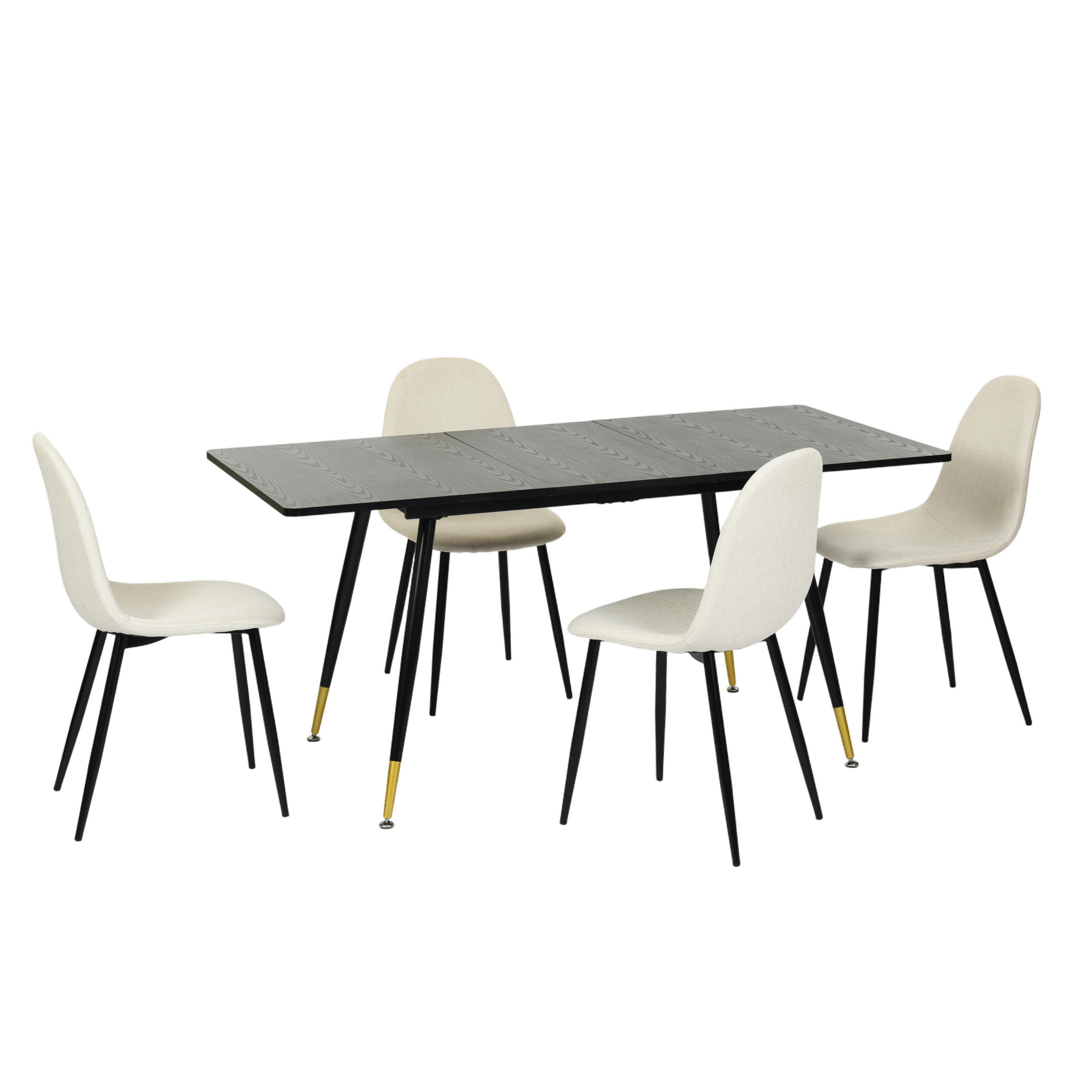 ESSZIMMER SET aus ausziehbarem Tisch und 4 Stühlen – Schwarz und Beige - Beige/Schwarz, Holzwerkstoff/Metall (80/75/160cm) - Urban Meuble