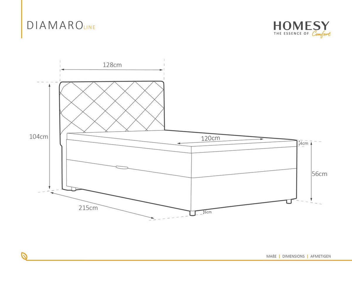 BOXBETT Diamaro 120x200 cm mit Bettkasten und Topper - Dunkelgrau - Grau, Holz (120/200cm) - Homesy