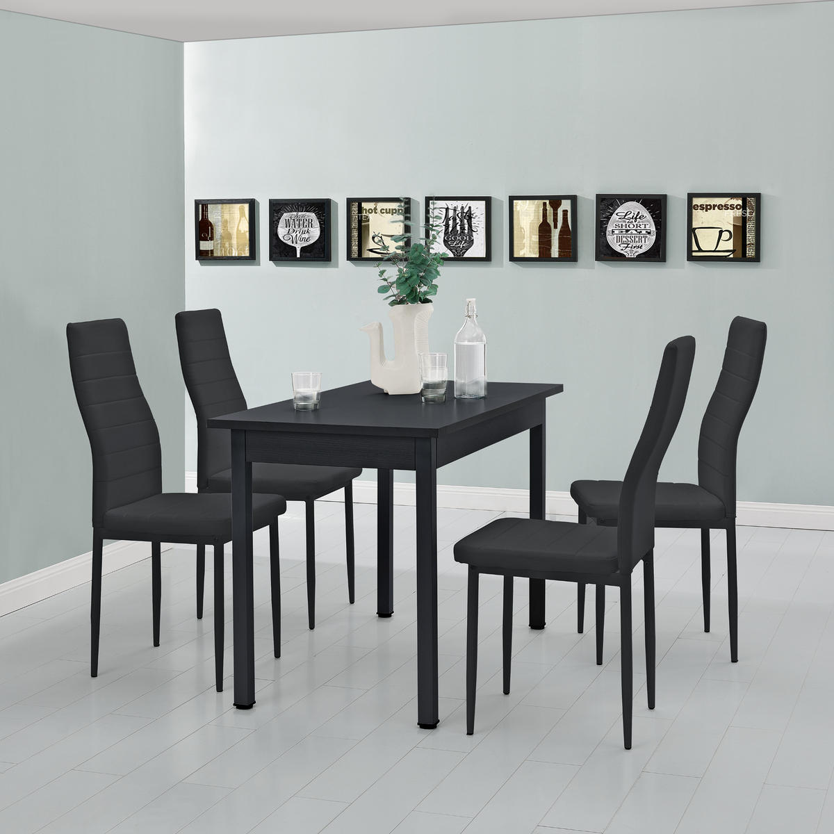 TISCHGRUPPE Jørpeland - Schwarz, Holzwerkstoff/Textil (120/75/60cm) - [en.casa]