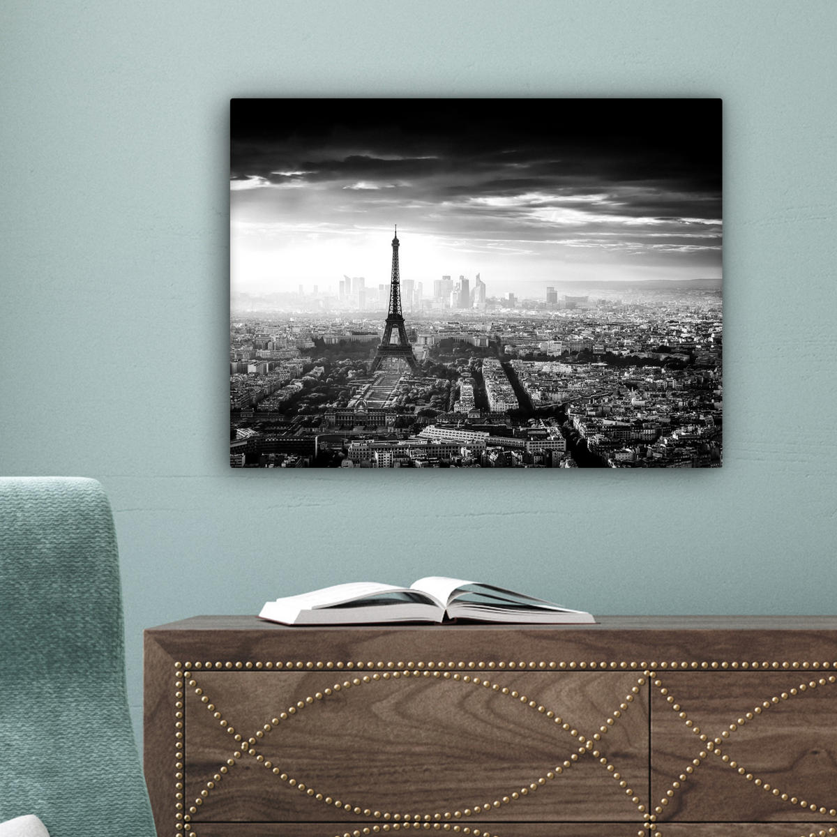 LEINWANDBILD Paris - Skyline - Eiffelturm - Stadt - Wolken Wandbild 40x30 cm - Dunkelgrau, Textil (40/30cm) - MuchoWow