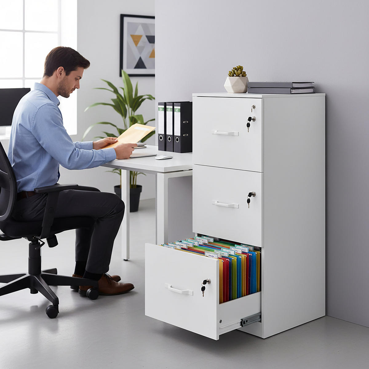 AKTENSCHRANK - Weiß, Holzwerkstoff/Metall (40/103/40cm) - Relaxdays