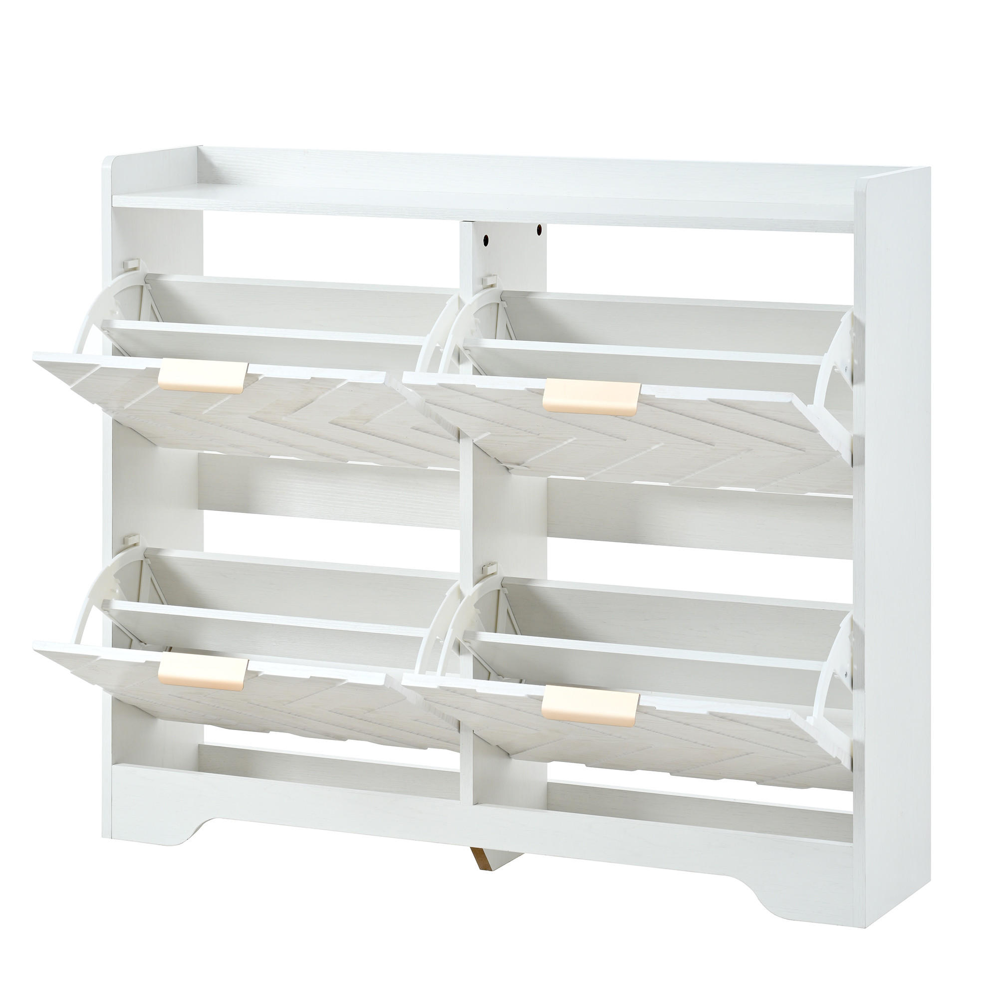 SCHUHSCHRANK aus MDF 105x24x90cm in Weiß mit 4 Klappfächern - Weiß, Holzwerkstoff (105/90/24cm) - Modfu